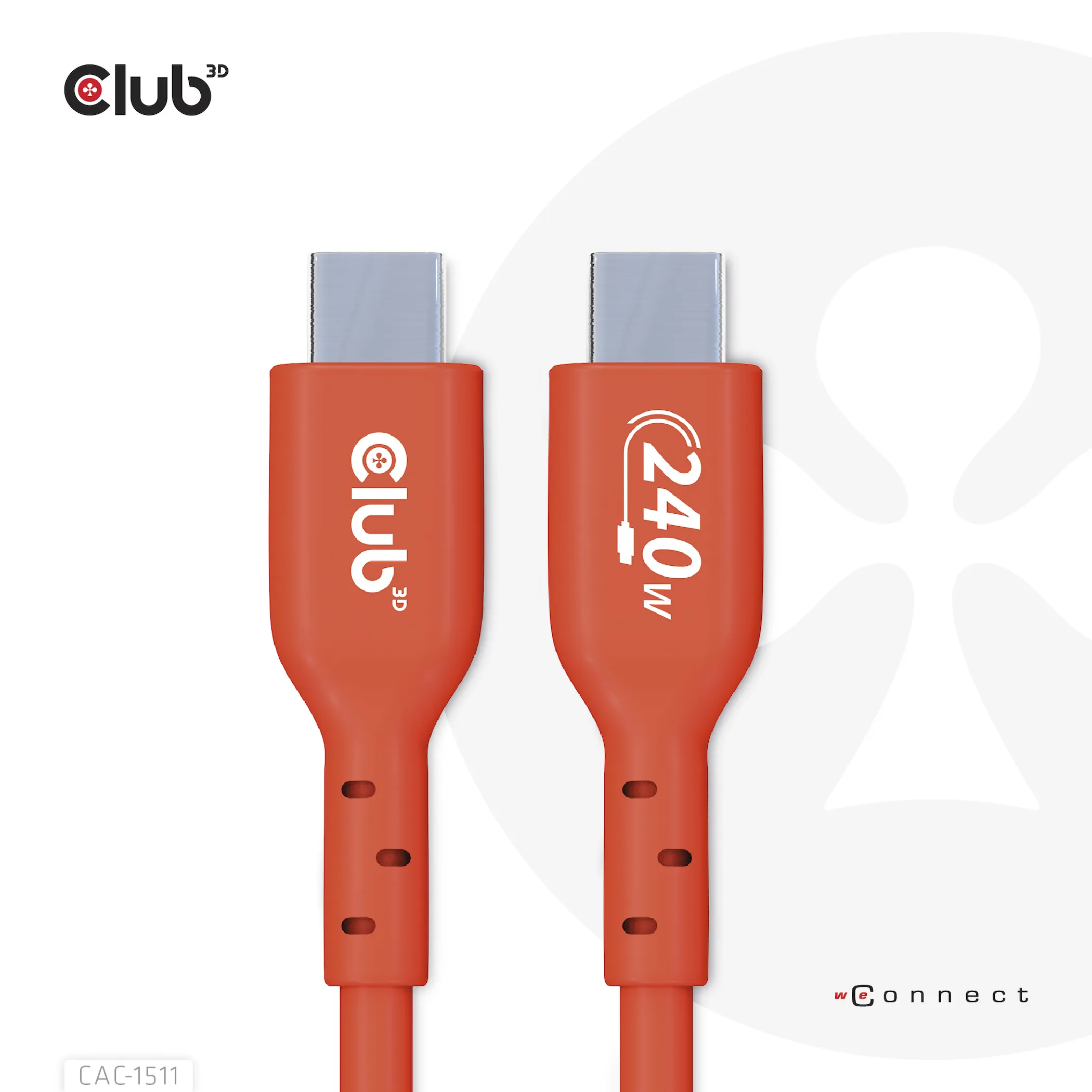 Club 3D 2.0 USB-C, 240W EPR - cable, Red, 1m