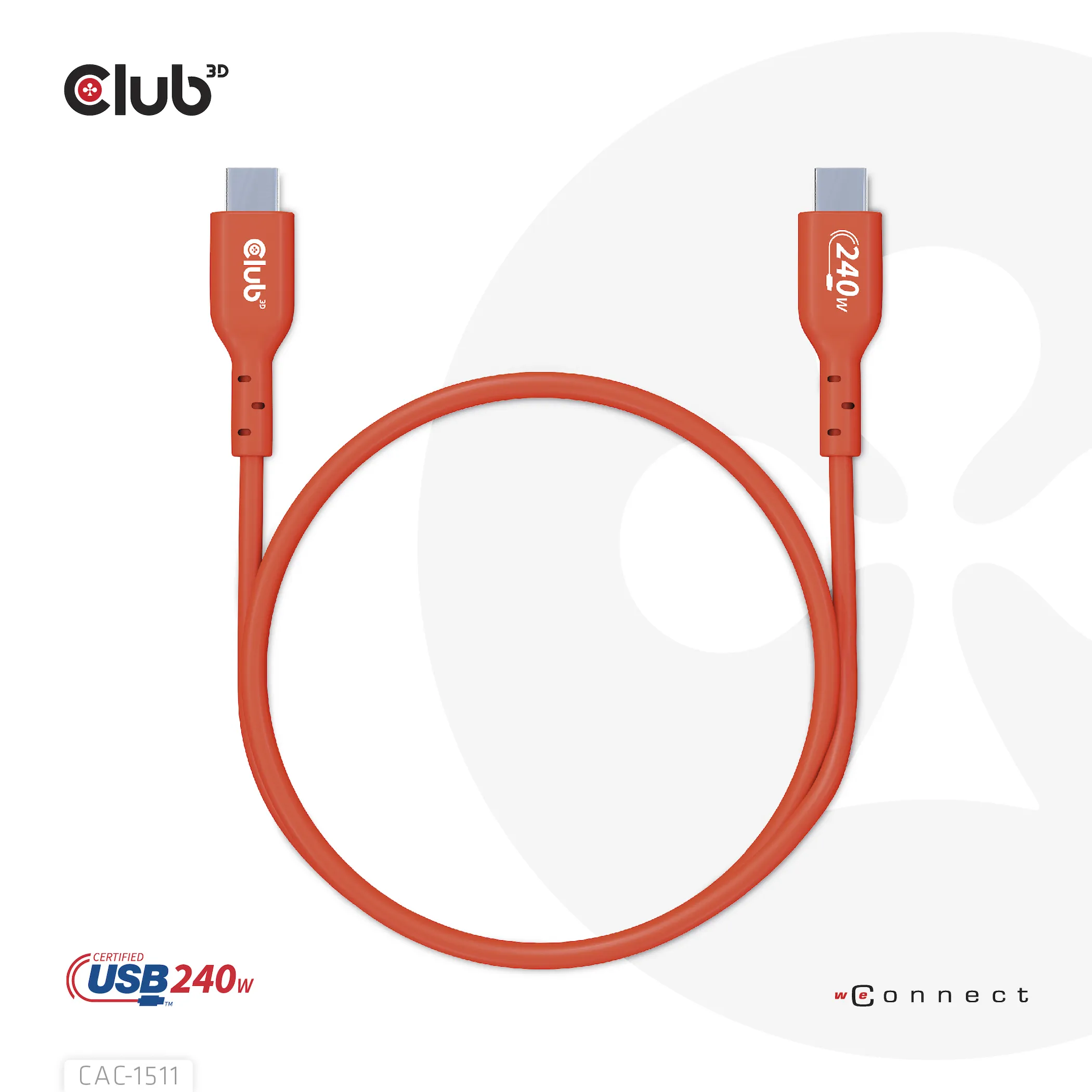 Club 3D 2.0 USB-C, 240W EPR - cable, Red, 1m