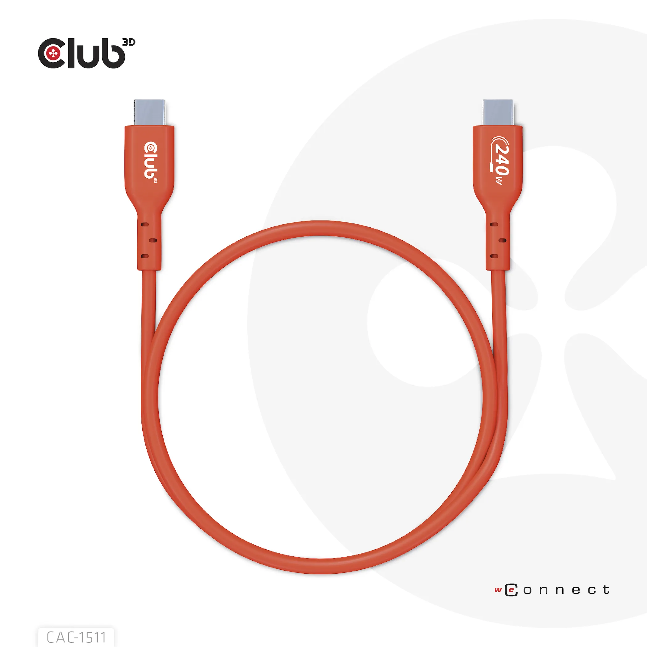 Club 3D 2.0 USB-C, 240W EPR - cable, Red, 1m