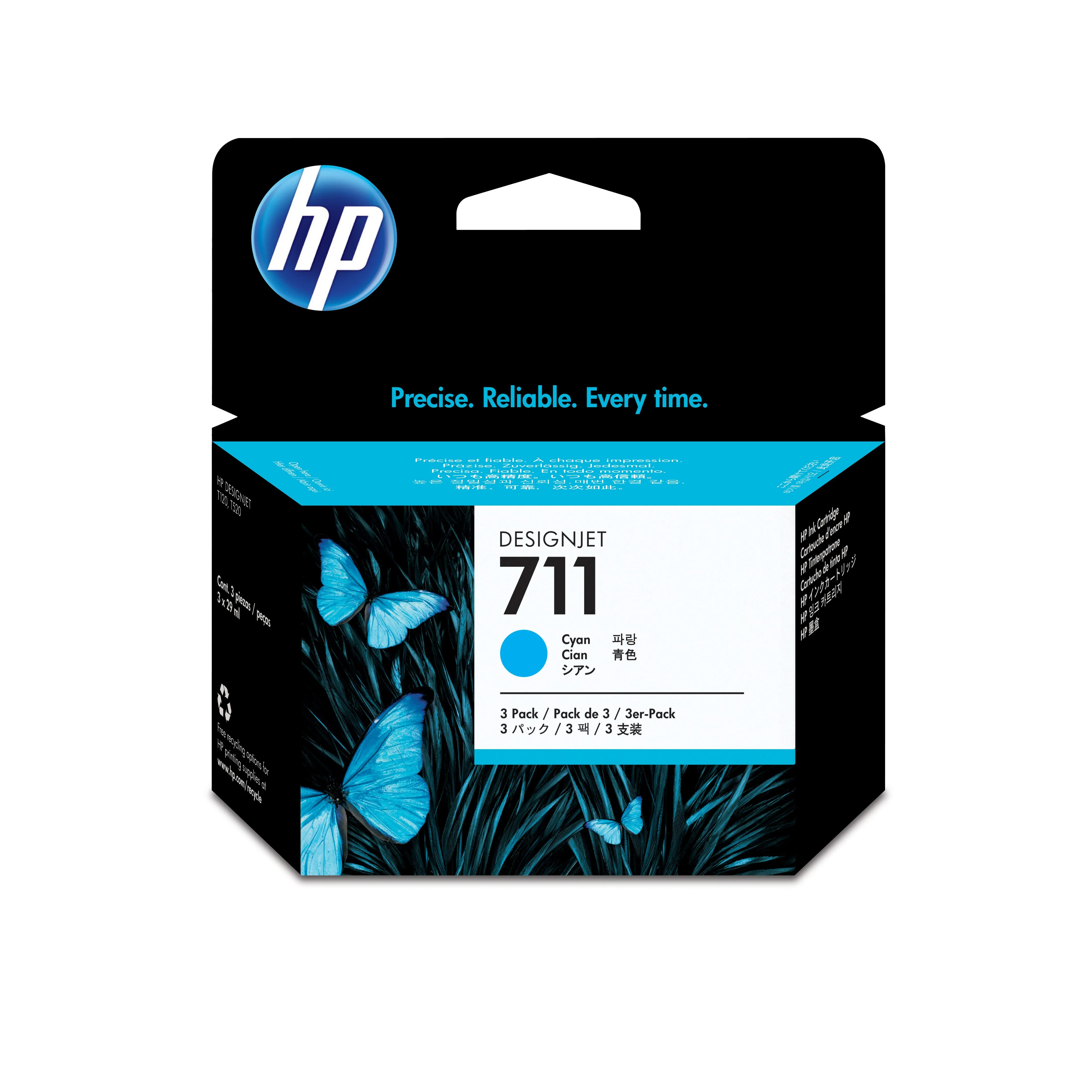 HP 711 bl&auml;ckpatron, 29 ml, cyan, 3 st
