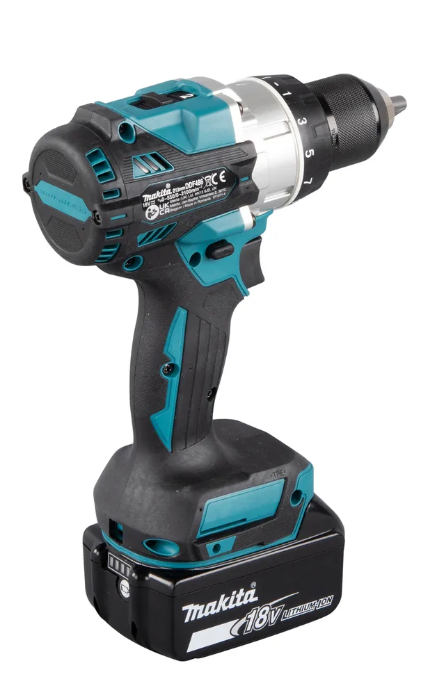 Makita DDF486RTJ Skruetr&aelig;kker 2 batterier inkluderet N&oslash;glel&oslash;s borepatron
