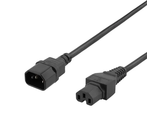 DELTACO extension cord IEC C15 - IEC C14, 3m, black