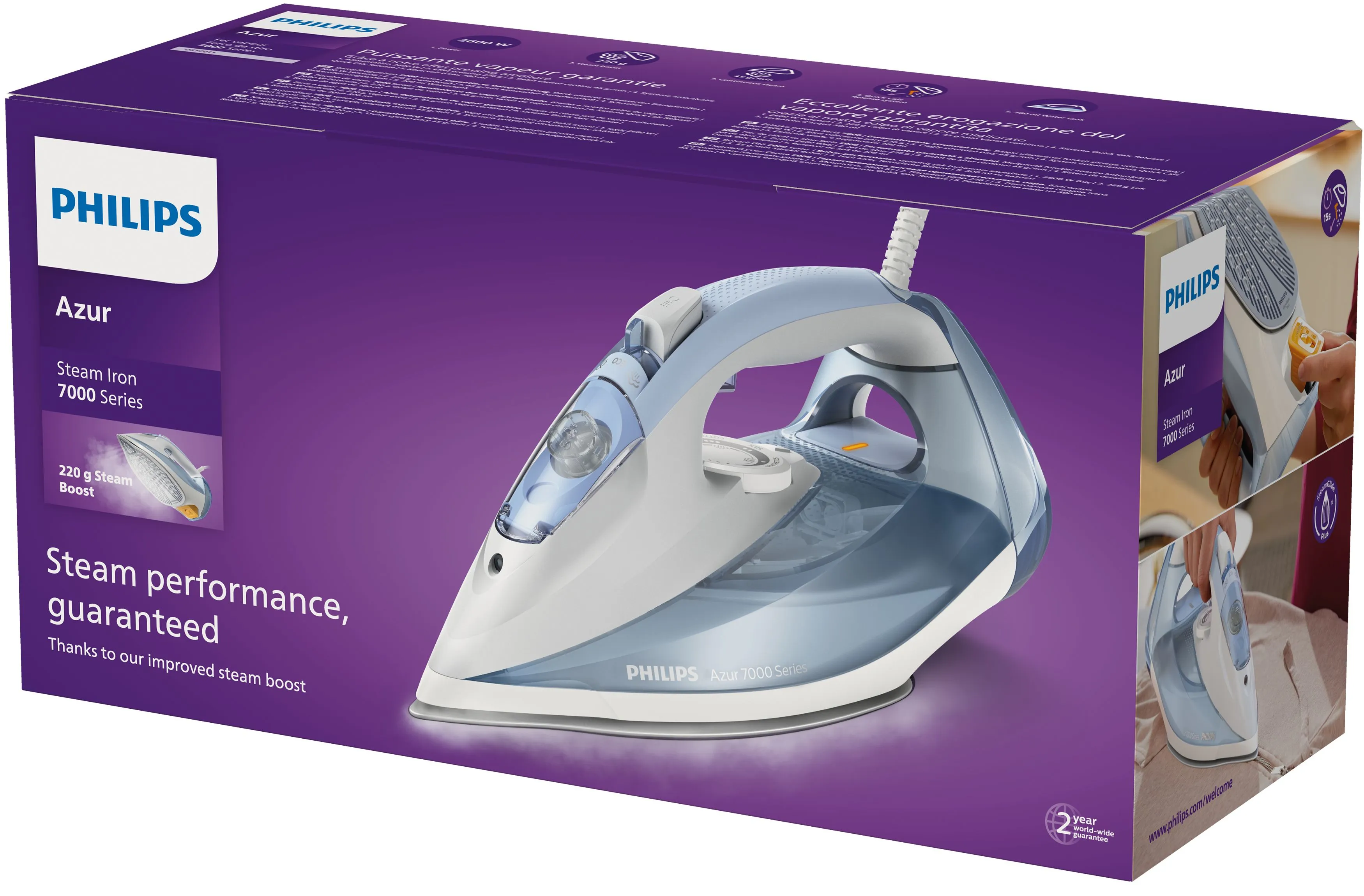 Philips Azur 7000 Series DST7011 Dampstrygejern 2600W Bl&aring; Gr&aring;