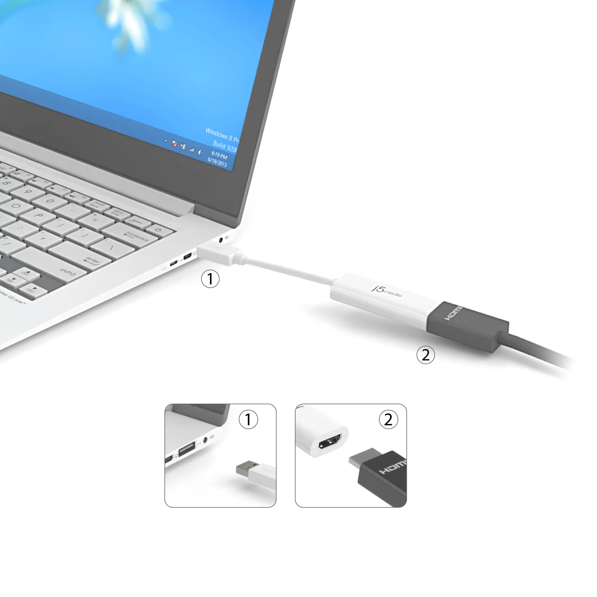 J5 Create USB to HDMI Multi-Monitor Adapter - adapter, White