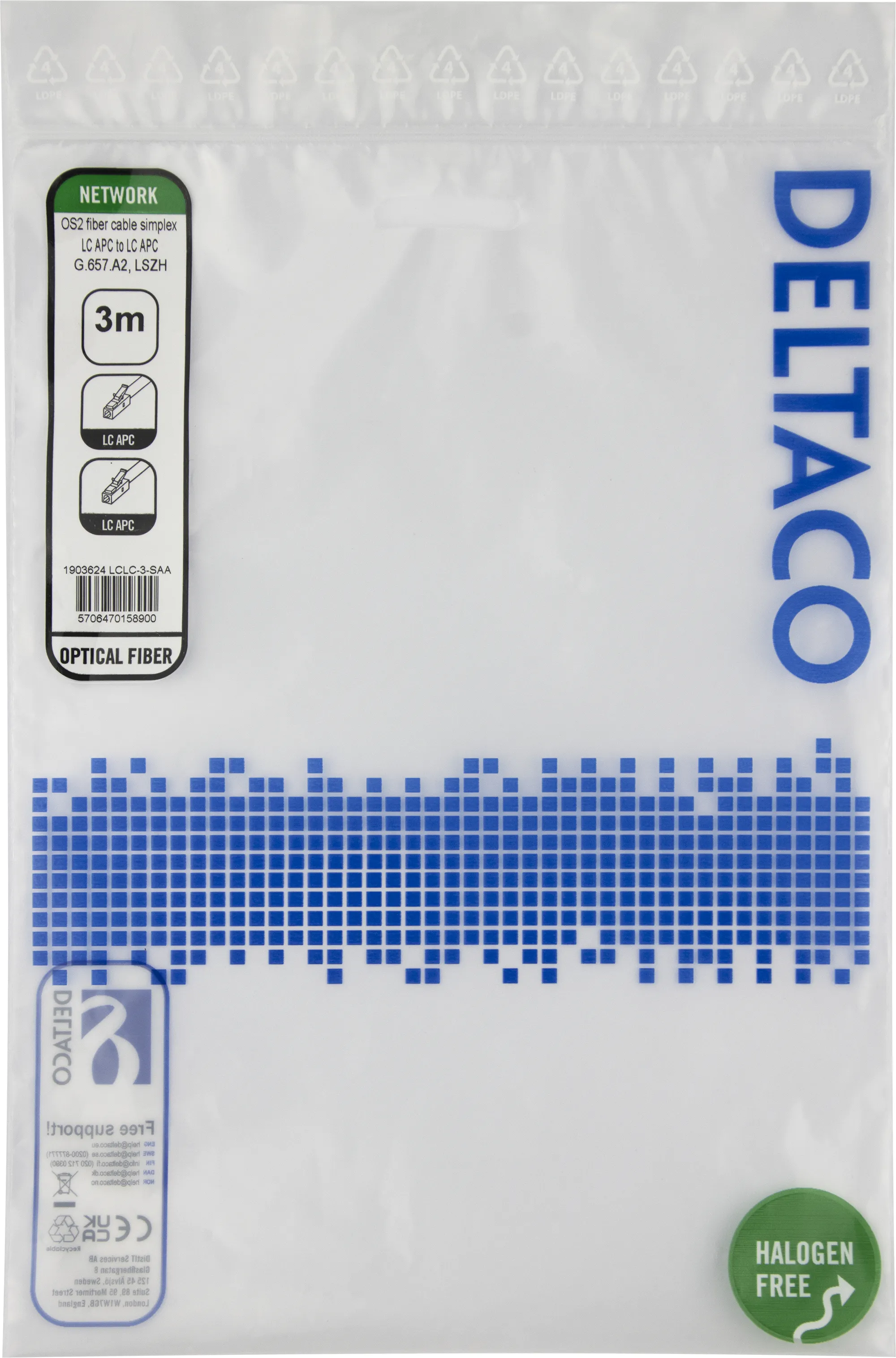 Deltaco OS2 LSZH LC-LC 3m fiberkabel, gul