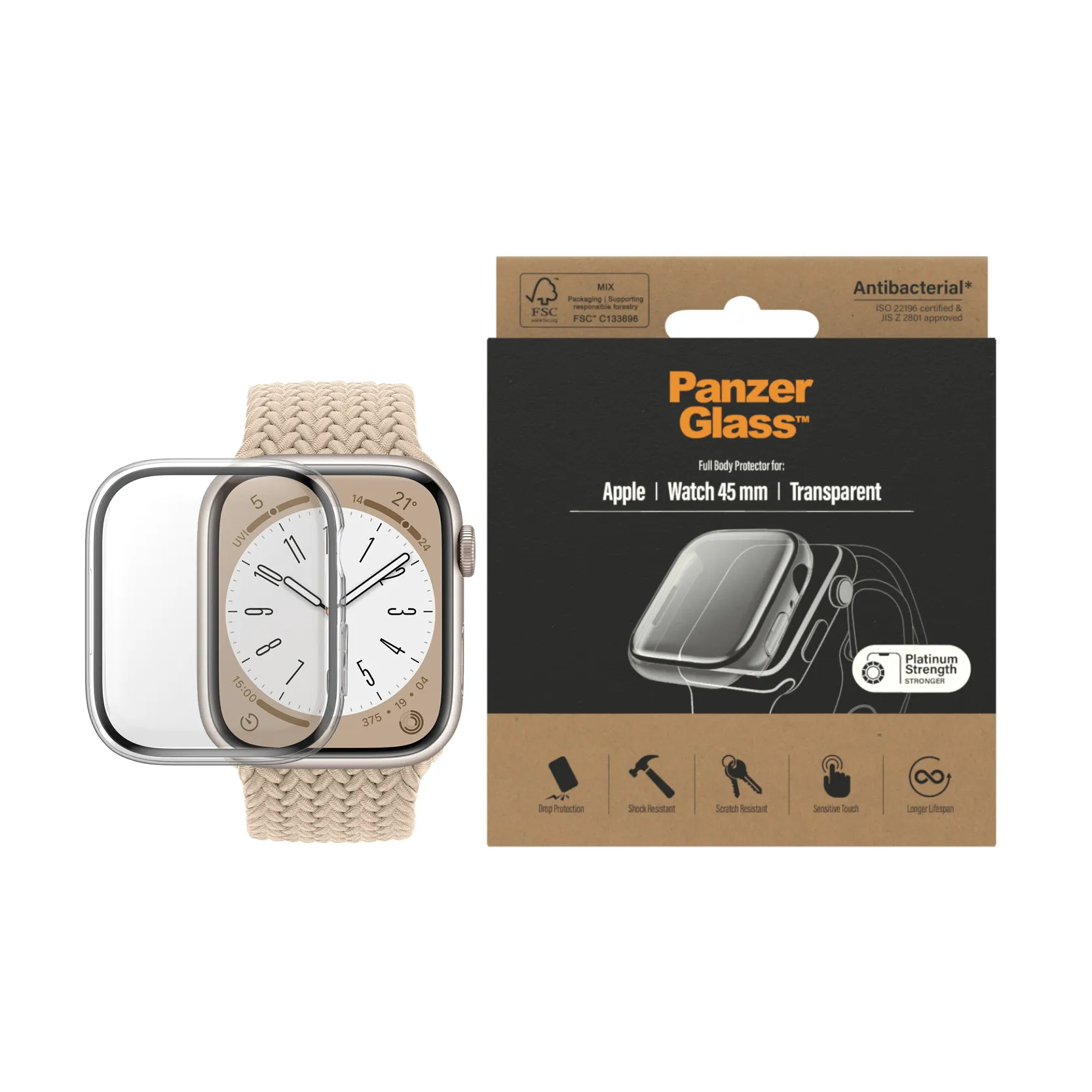 PanzerGlass Full Body Apple Watch Series 7 (44mm) - skärmskydd, Antibacterial