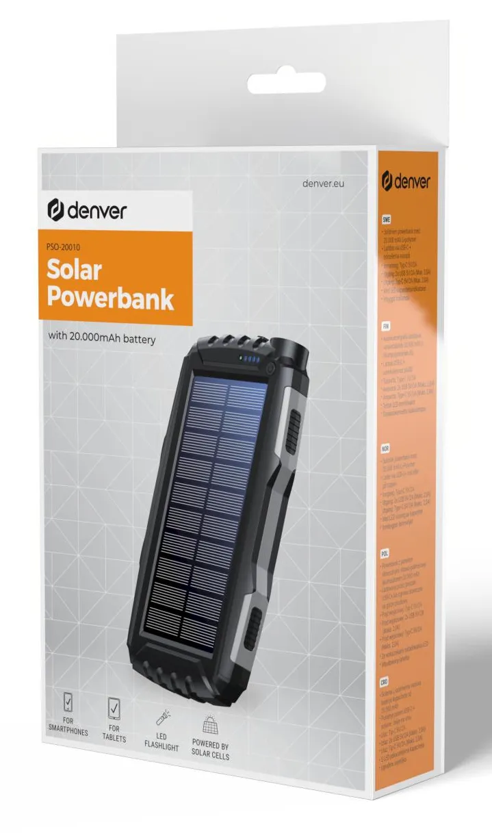 Denver 20.000 mAh Solar -varavirtalähde