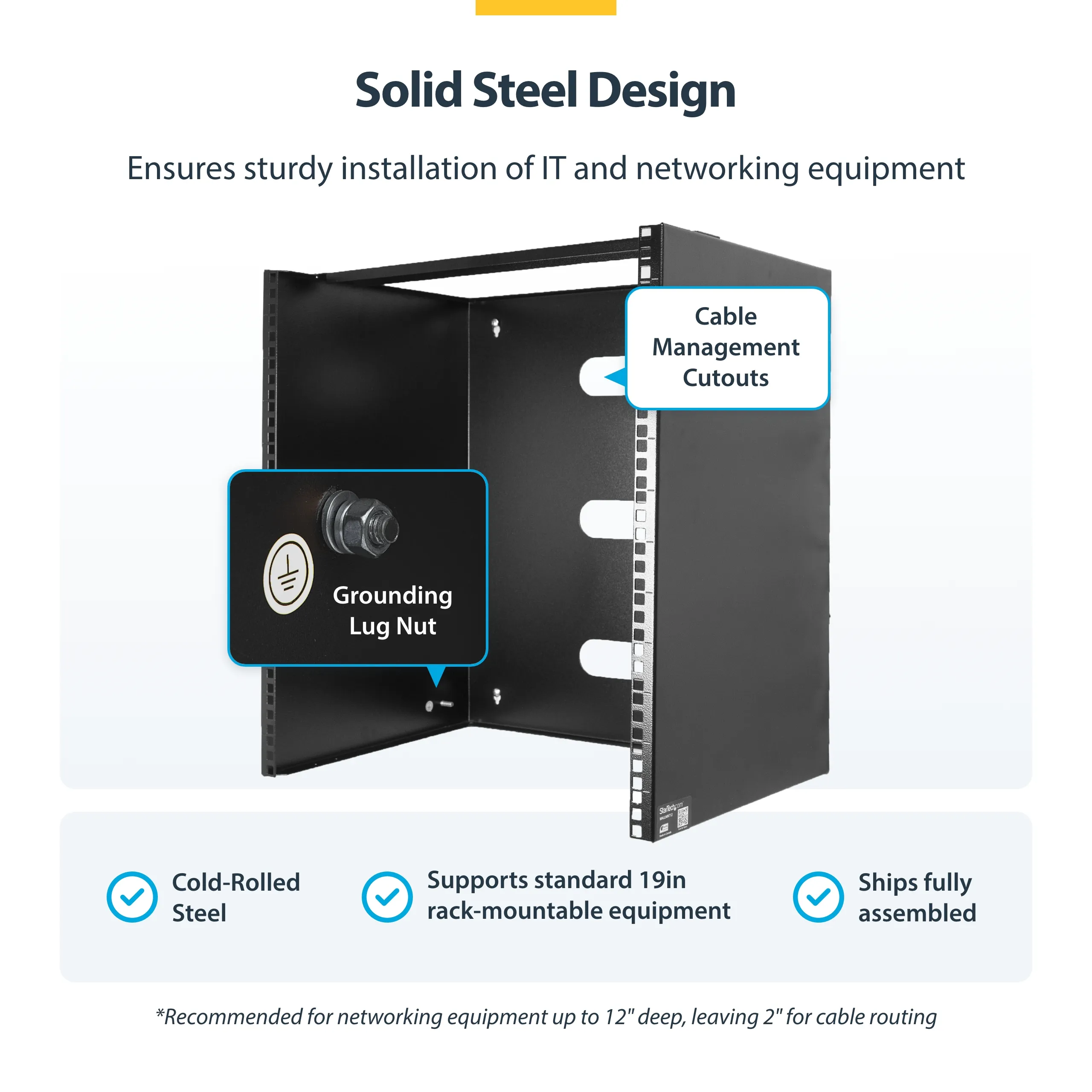 STARTECH.COM 10U Wall Mount Rack 14inch Deep 19inch Network Rack for Patch Panel/Network Equipment 77lb 35kg Weight Capacity