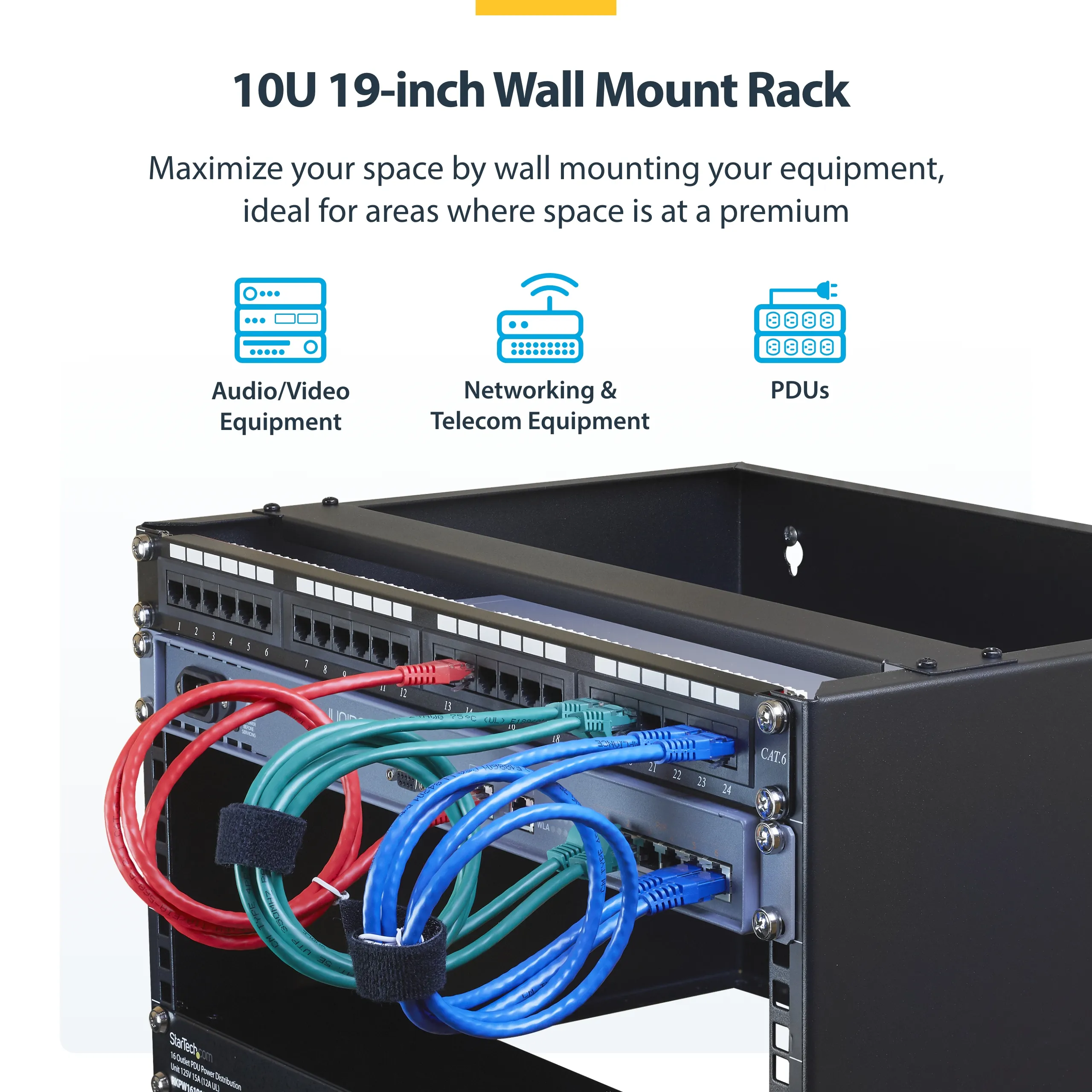 STARTECH.COM 10U Wall Mount Rack 14inch Deep 19inch Network Rack for Patch Panel/Network Equipment 77lb 35kg Weight Capacity