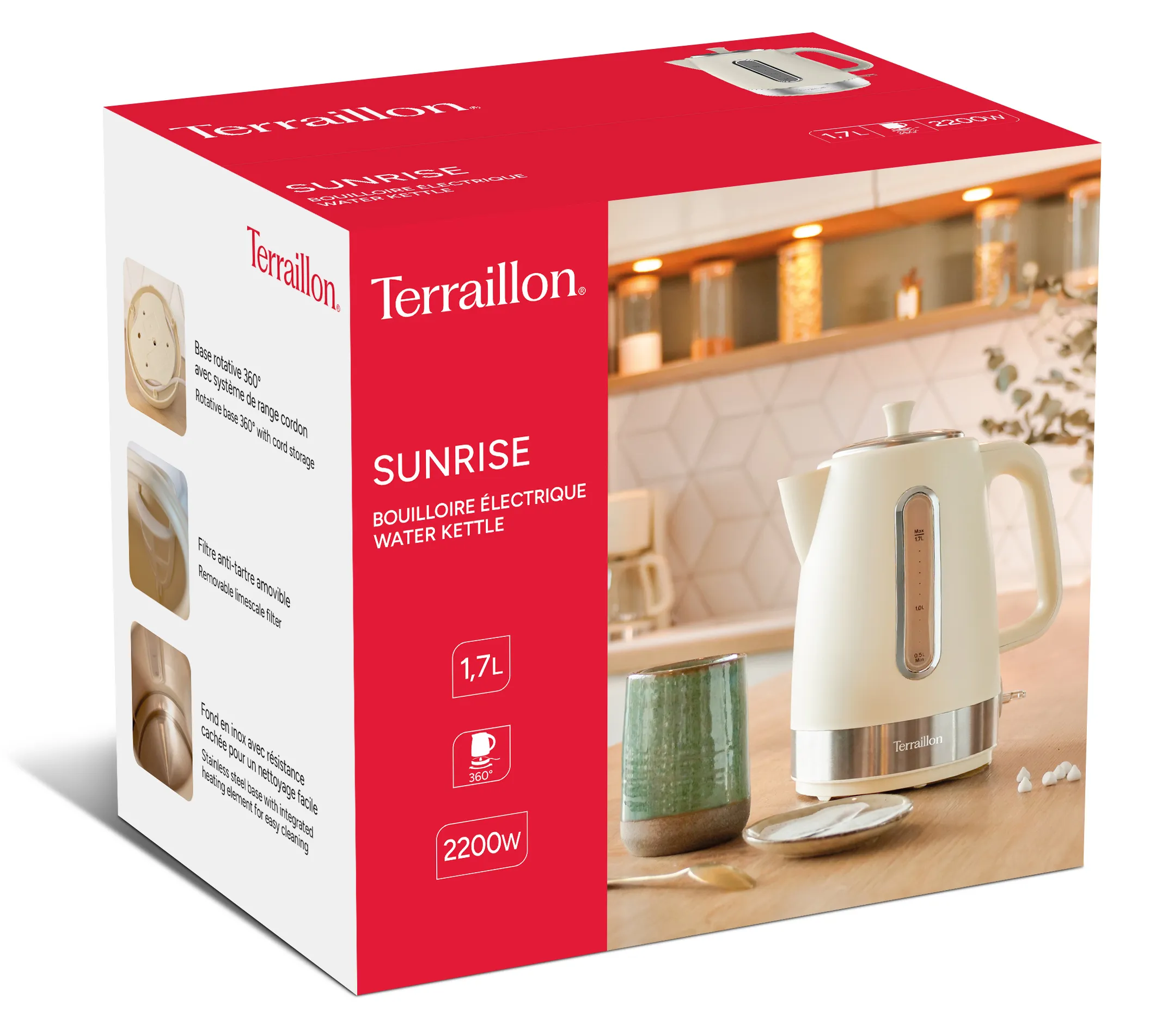 Terraillon Sunrise TER15419 kettle, 1.7L, 2200W, Cream