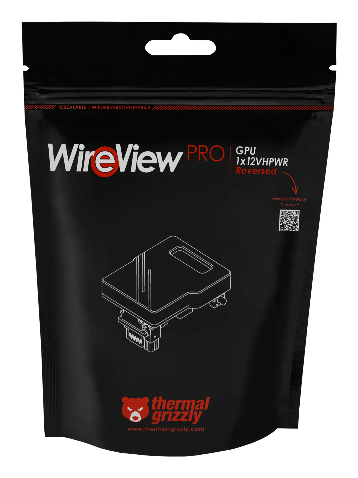 Thermal Grizzly WireView Pro GPU 12VHPWR Reversed Custom Cooling, Black