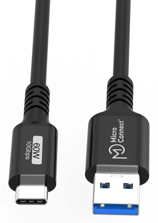 MicroConnect Premium USB-C to USB-A cable, 60W, 10Gbps, USB 3.2 Gen 2, 0.25m, Black