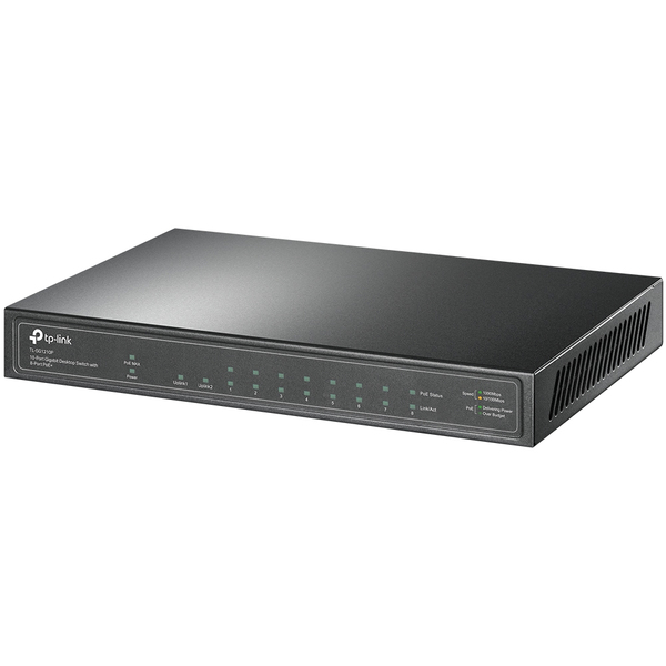 TP-LINK 10-Port Gigabit PoE+ Switch 8 Gigabit PoE+ Ports 1 Gigabit RJ45 Ports and 1 Gigabit SFP Slots 802.3at/af 63W PoE Power
