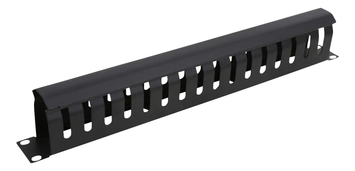 19 kabelhanterare, metall, fingerkanal och genomf&ouml;ring, 1U, svart