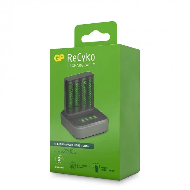 GP Speed Battery Charger + Docking Station 1-pack, includes 4 x AA 2600mAh Batteries