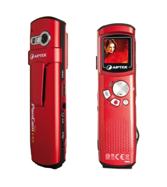 Aiptek PENCAM HD - RED - "Kyn&auml;malli" HD 720p, HDMI, 1,1" n&auml;ytt&ouml;, Li-ION akku, USB, 4GB sis&auml;ist&auml; muistia