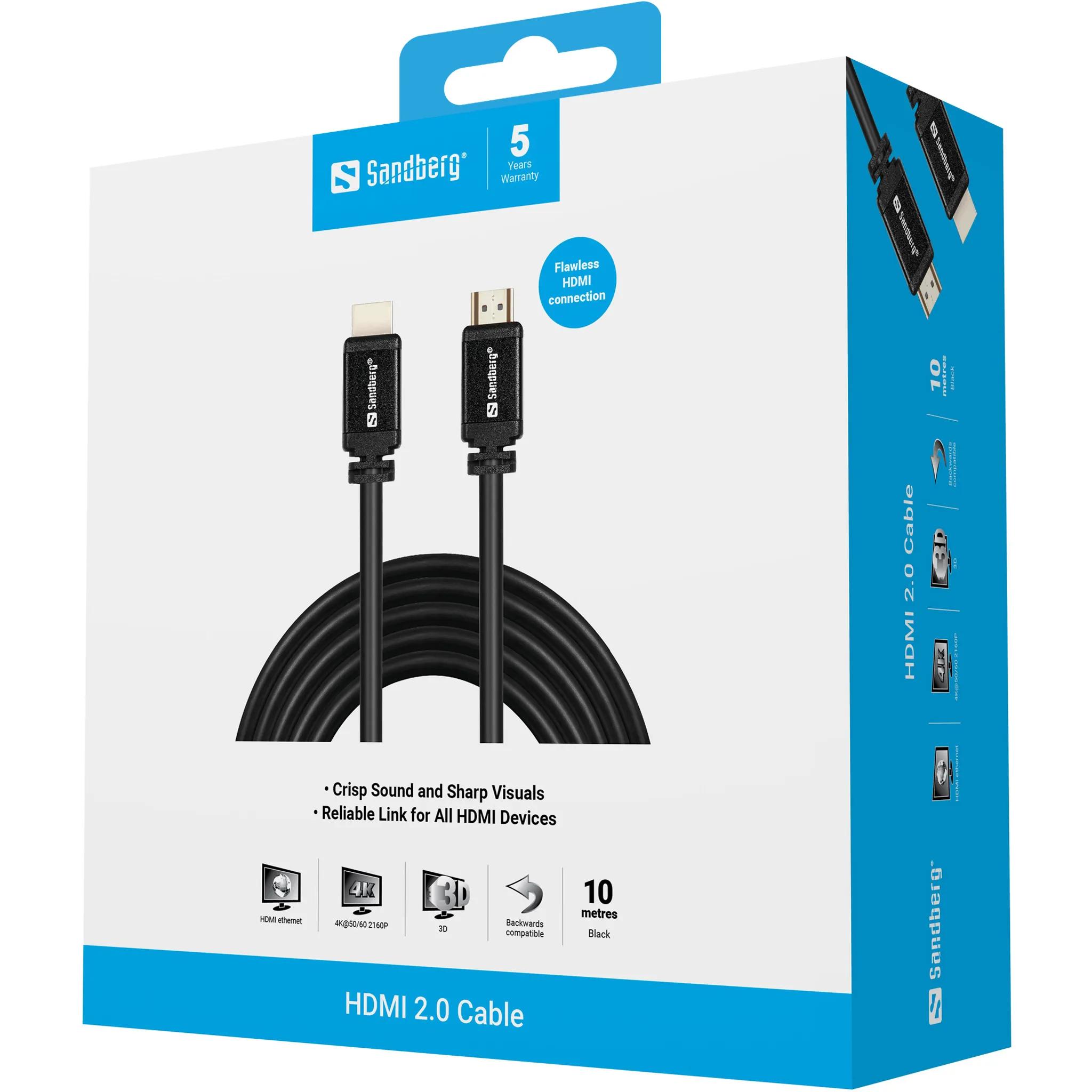 Sandberg HDMI &ndash; HDMI 2.0 - cable, 10 m, Black