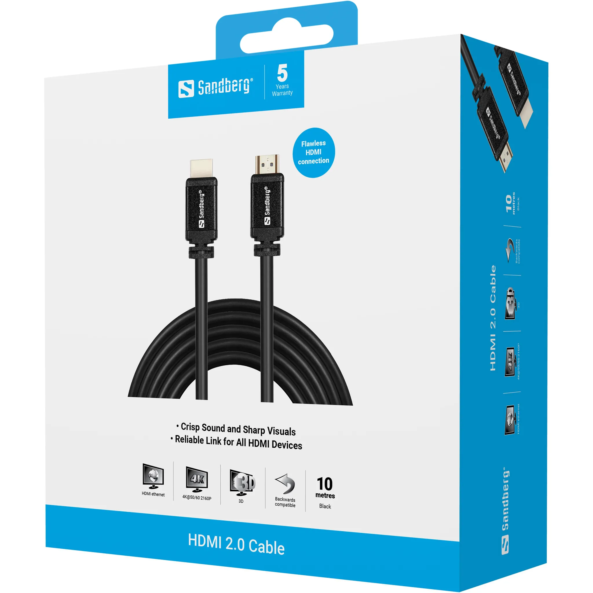 Sandberg HDMI &ndash; HDMI 2.0 - cable, 10 m, Black