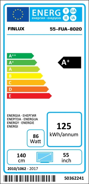 FINLUX 55FUA8020 55" UHD SMART LED-TELEVISIO, 4K, 1200Hz FMX, WIFI, USB REC,  Bluetooth, DTSsound, HBBTV, Hybridiviritin DVB-T, DVB-C, DVB-T2, CI+, 4xHDMI, 3x U