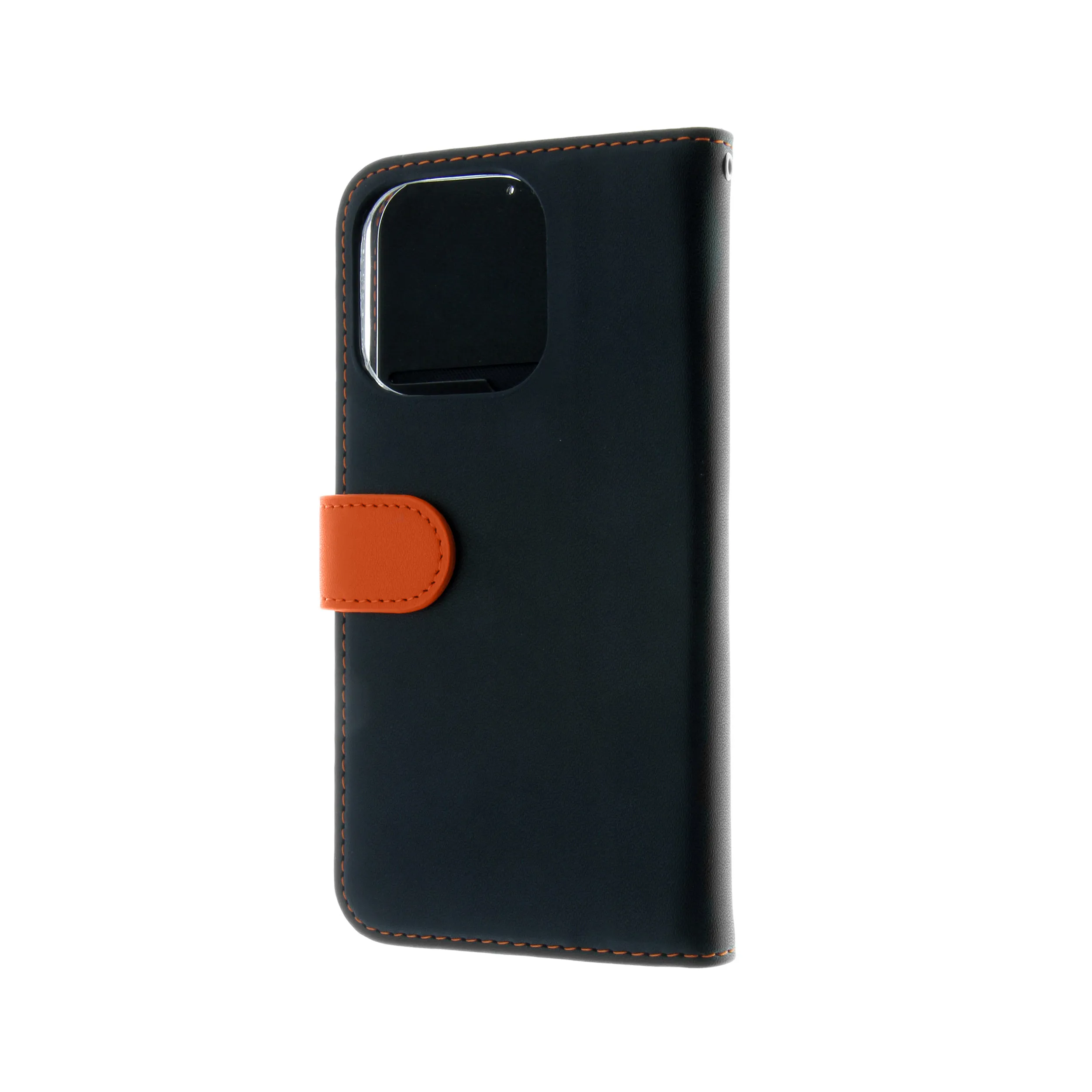 Insmat Flip Case, iPhone 15 Pro -lompakkokotelo, Musta/Oranssi