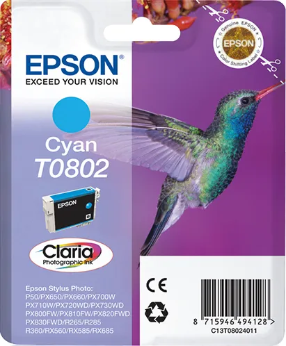 EPSON T0802 bl&auml;ckpatron, 7.4 ml, cyan
