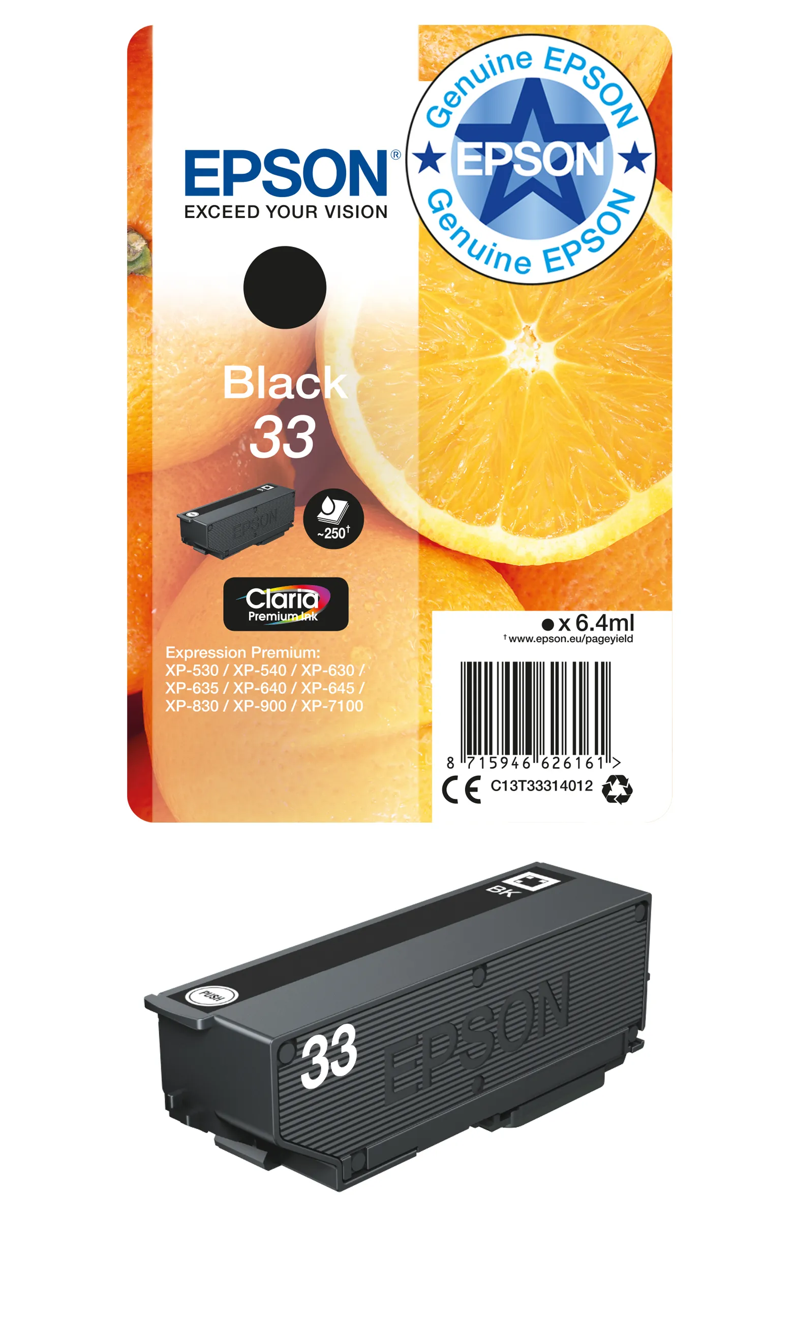 Epson 33 -mustekasetti, 6.4 ml, musta