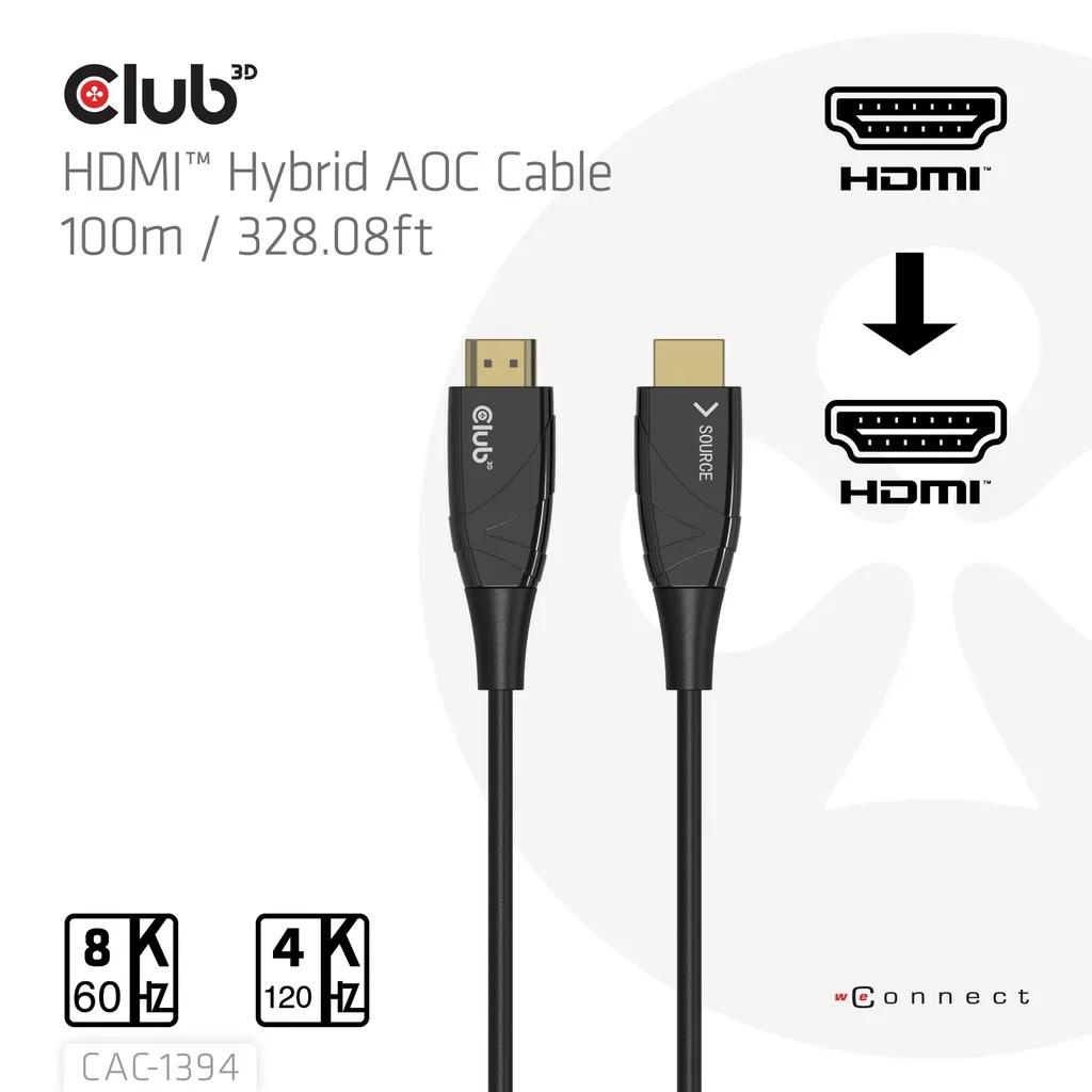 Club 3D CAC-1394 Ultra High Speed HDMI 2.1 Active Optical -kaapeli, jossa 8K, HDR, 100 m, musta