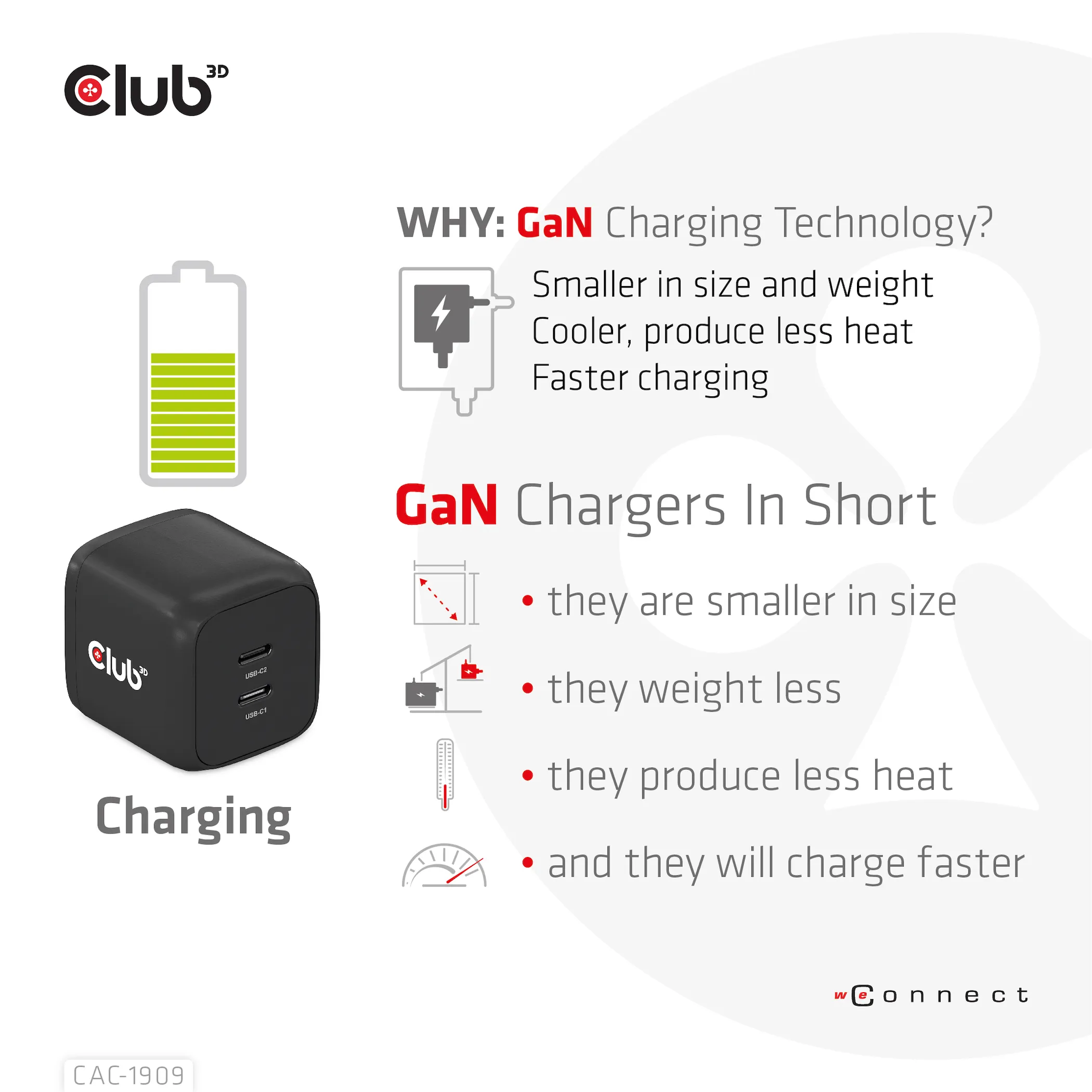 Club 3D 45W GaN, 2x USB-C PD3.0 - charger, Black