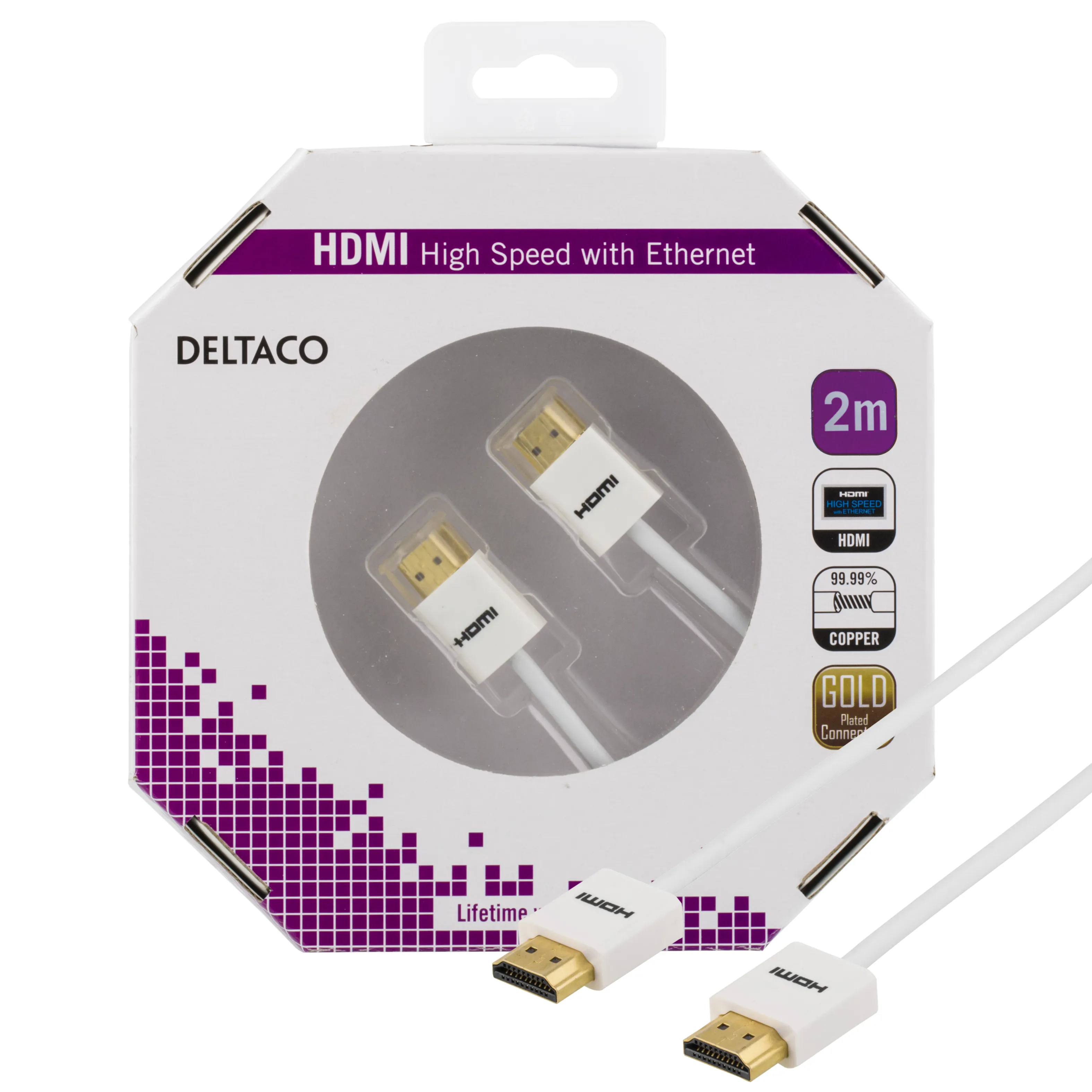HDMI 2.0 Thin cable, with Ethernet, 2 m, White