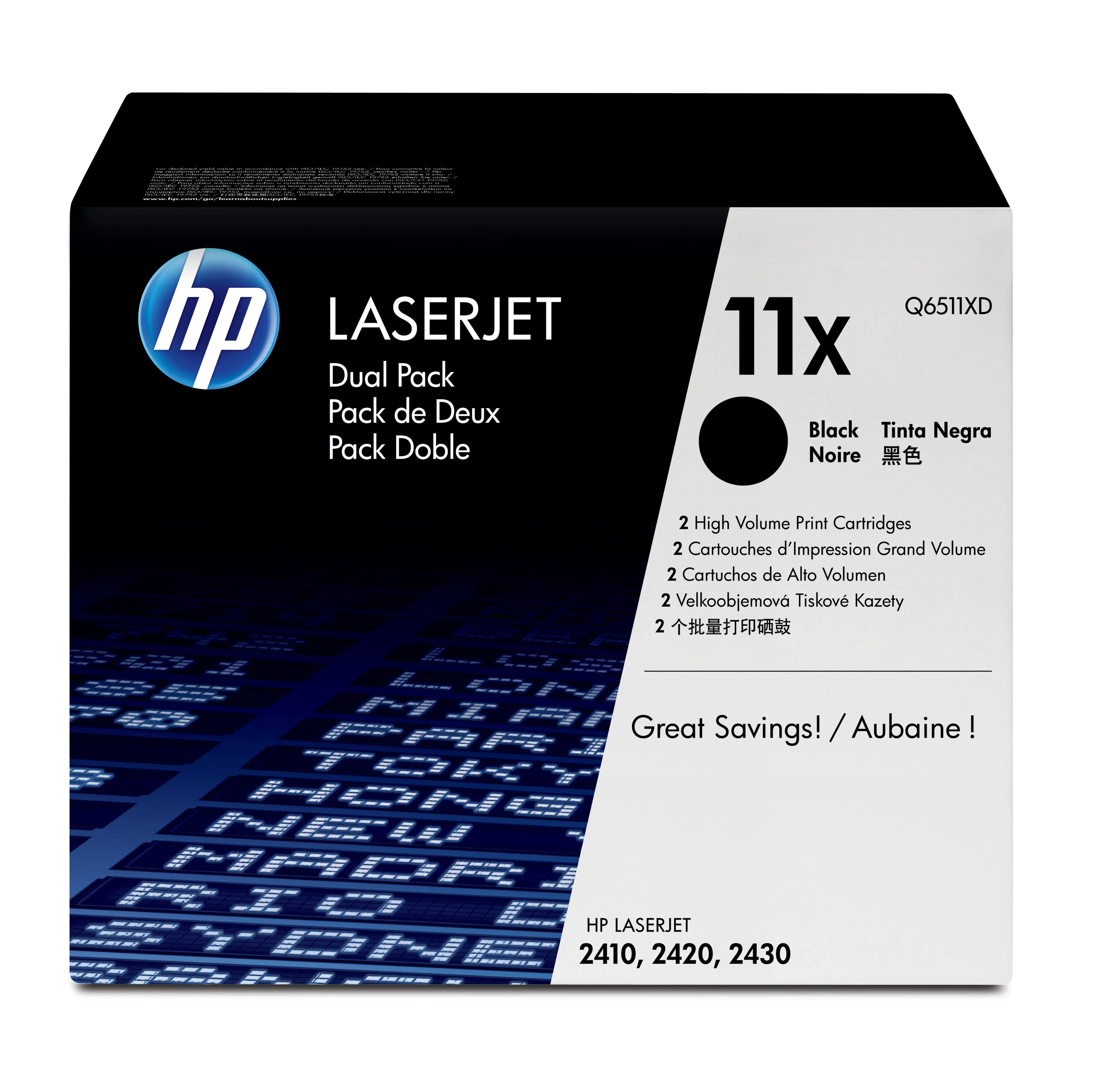 HP 11X Q6511XD High Yield -laserv&auml;rikasettipakkaus, musta, 2 kpl