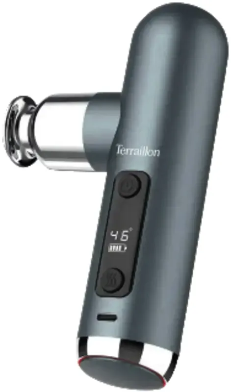 Terraillon Mini massagepistol med v&auml;rmefunktion, 6 hastigheter, 4 huvuden, gr&aring;/svart/silver