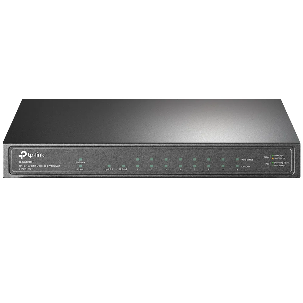 TP-LINK 10-Port Gigabit PoE+ Switch 8 Gigabit PoE+ Ports 1 Gigabit RJ45 Ports and 1 Gigabit SFP Slots 802.3at/af 63W PoE Power