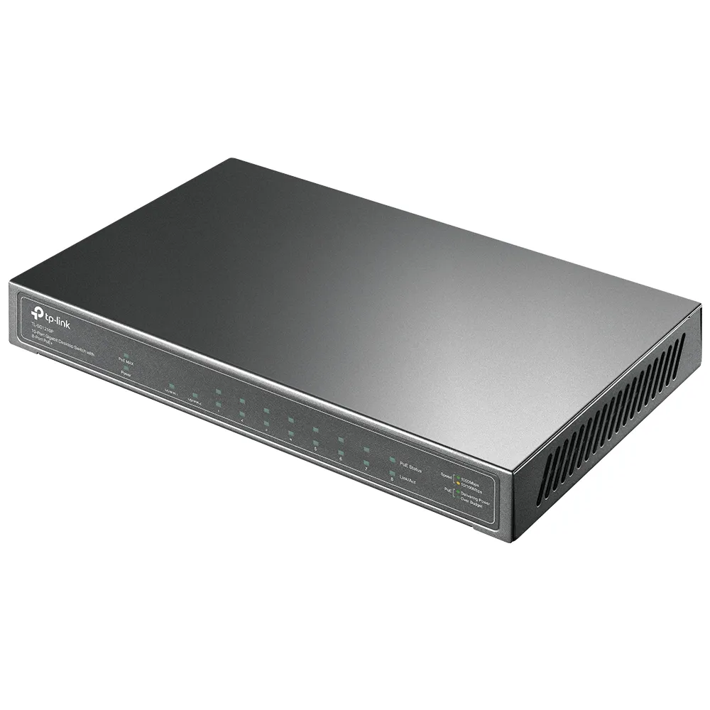 TP-LINK 10-Port Gigabit PoE+ Switch 8 Gigabit PoE+ Ports 1 Gigabit RJ45 Ports and 1 Gigabit SFP Slots 802.3at/af 63W PoE Power