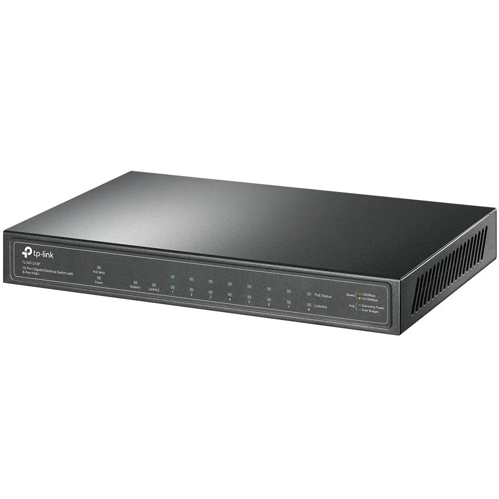 TP-LINK 10-Port Gigabit PoE+ Switch 8 Gigabit PoE+ Ports 1 Gigabit RJ45 Ports and 1 Gigabit SFP Slots 802.3at/af 63W PoE Power