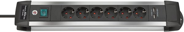 Brennenstuhl Premium-Alu-Line, 6xCEE7/4, 2xUSB, musta/hopea
