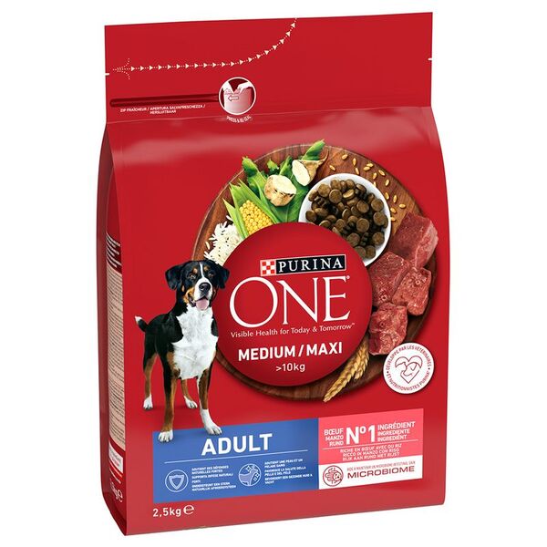Purina One Adult Medium/Maxi Rich in Lamb with Rice, Koiran kuivaruoka, 2,5 kg