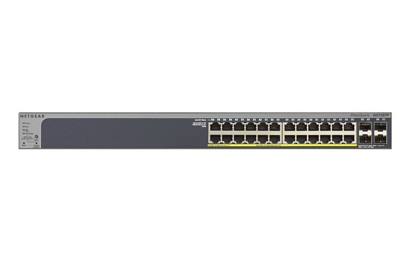 NETGEAR ProSAFE GS728TP - Kytkin - L3 Lite - Hallinnoitu - 8 x 10/100/1000 (PoE+) + 16 x 10/100/1000 (PoE) + 4 x SFP - ty&ouml;p&ouml;yt&auml;, r&auml;kkiin asennettava - PoE+ (192