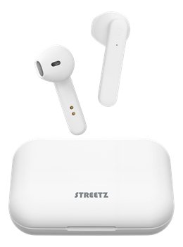 STREETZ True Wireless Stereo earbuds with charging case, semi-in-ear, BT 5, matte white