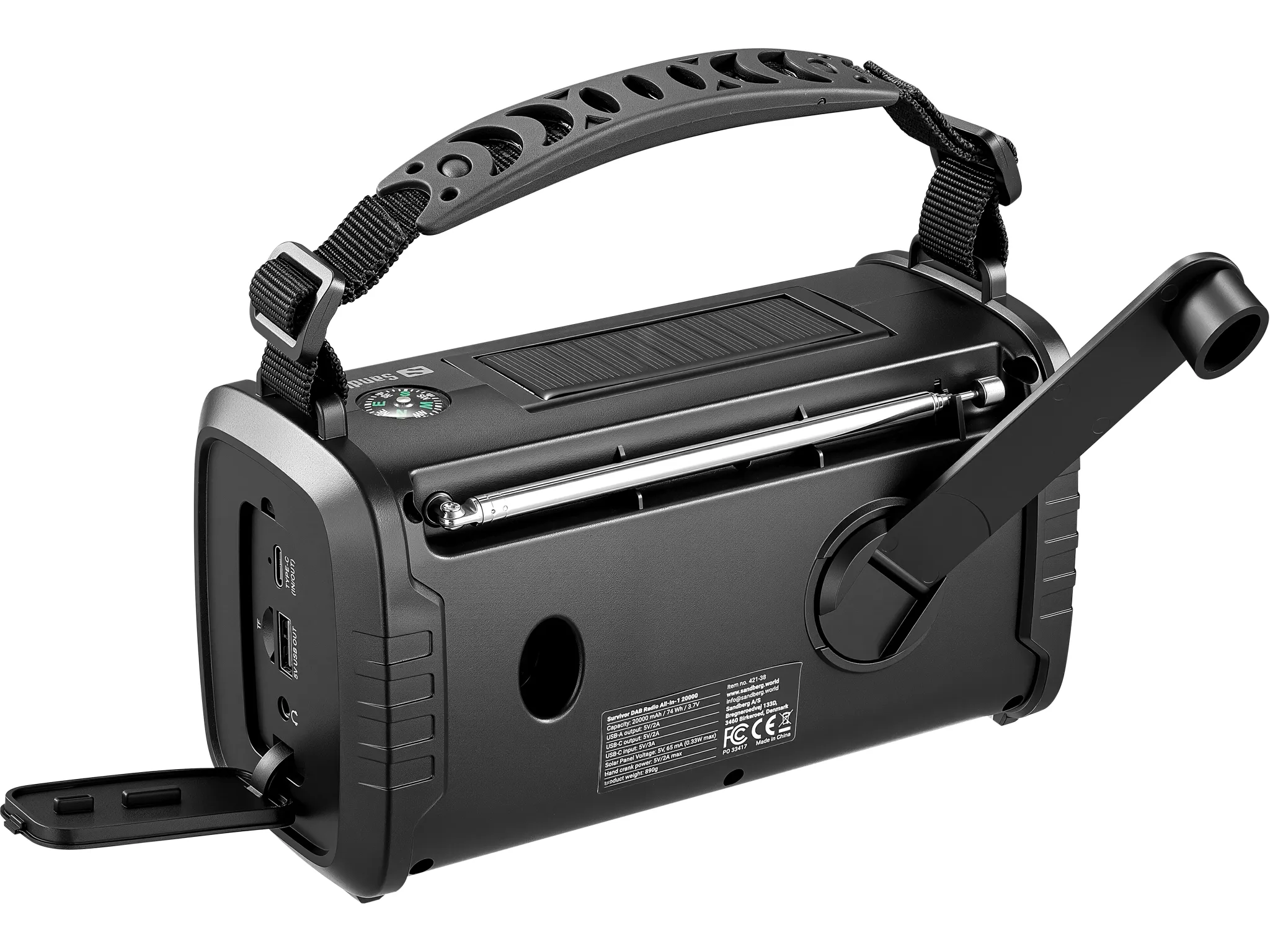 Sandberg Survivor DAB Radio All-in-1, 20000 mAh - emergency radio, Black