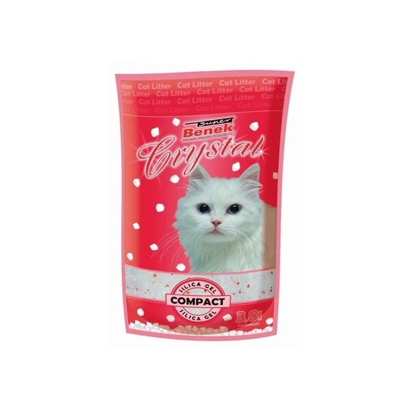 Super Benek Crystal Compact Silica Gel Non-clumping Cat Litter, Unscented, Dust-free, 3.8L