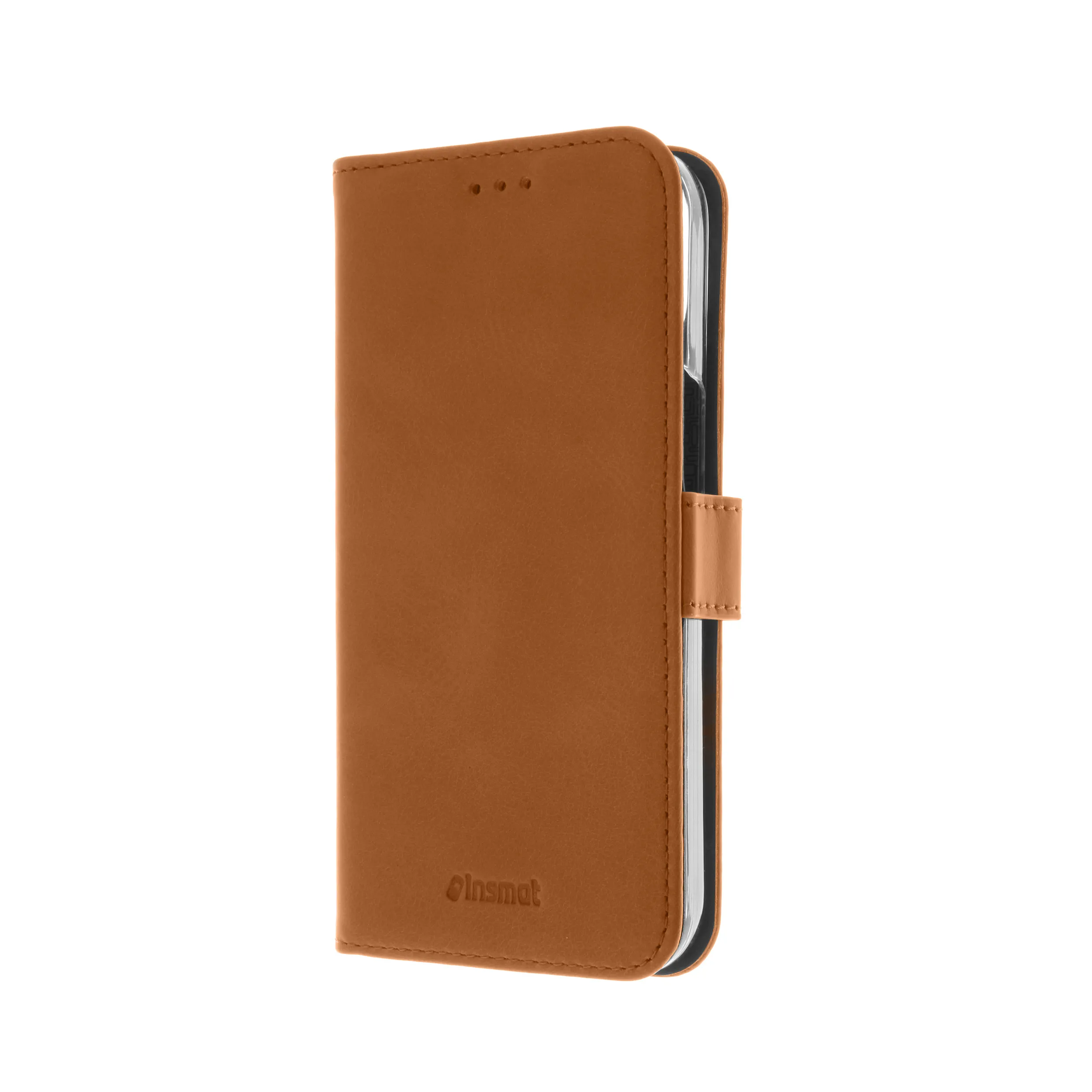Insmat Premium Flip Case, iPhone 15 -lompakkokotelo, Ruskea