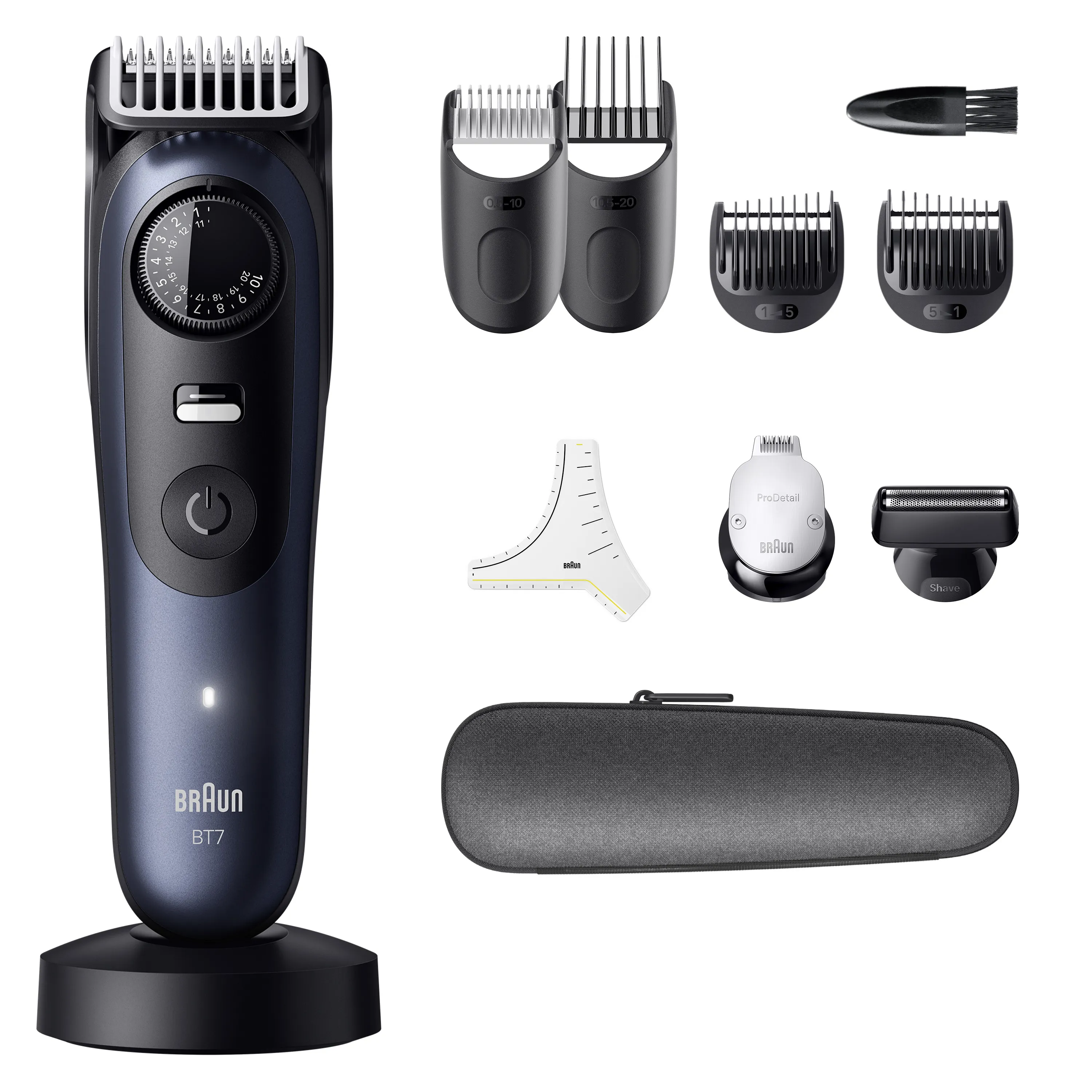 Braun BeardTrimmer 7 m&auml;rk&auml;- ja kuiva-ajoon -partatrimmeri, tummansininen