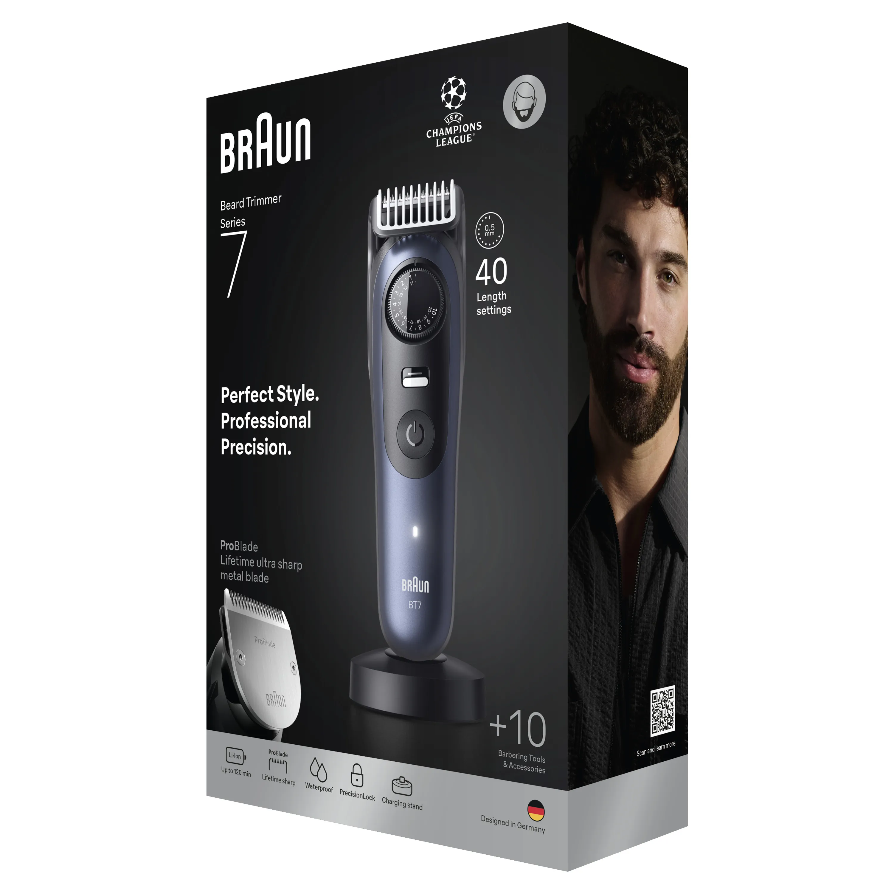 Braun BeardTrimmer 7 m&auml;rk&auml;- ja kuiva-ajoon -partatrimmeri, tummansininen