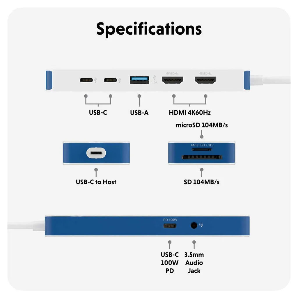 Hyper HyperDrive Flex 9 Port Dual 4K HDMI USB-C Hub Blue
