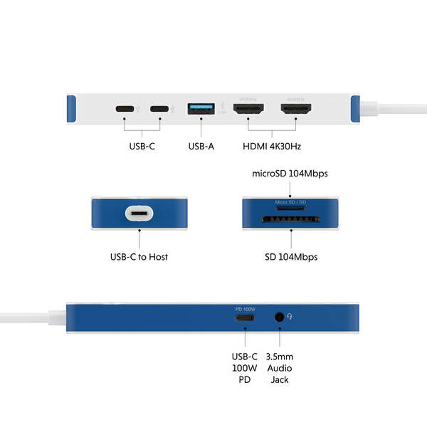 Hyper HyperDrive Flex 9 Port Dual 4K HDMI USB-C Hub Blue