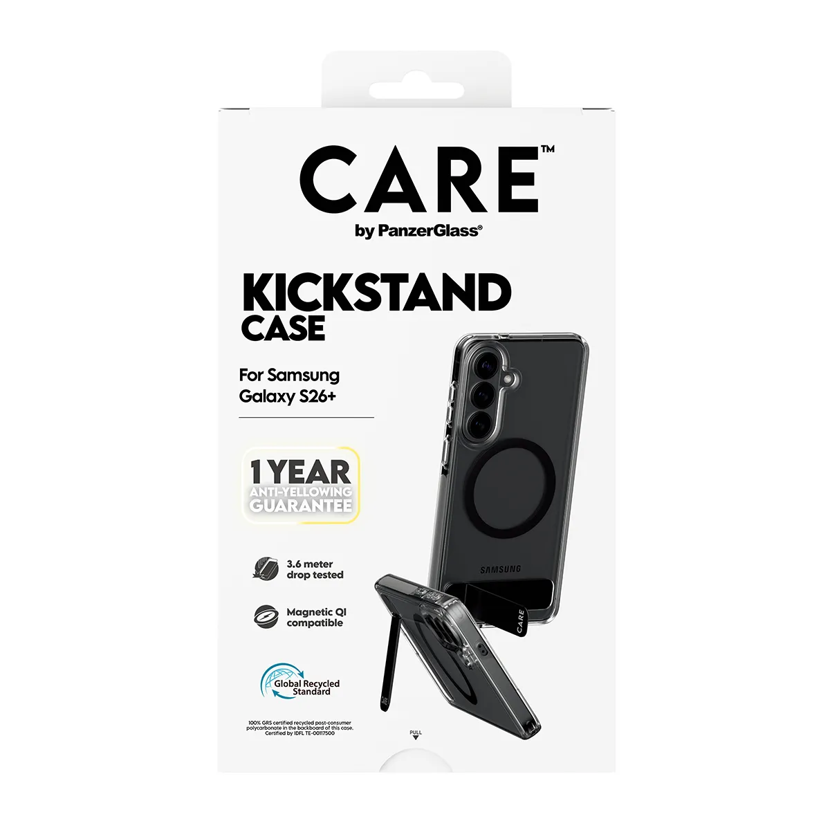 PanzerGlass CARE Case for Galaxy S26+, Clear with Black Kickstand