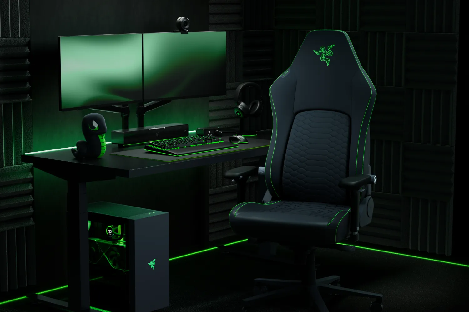 Razer Iskur V2 NewGen Spelstol - svart/gr&ouml;n