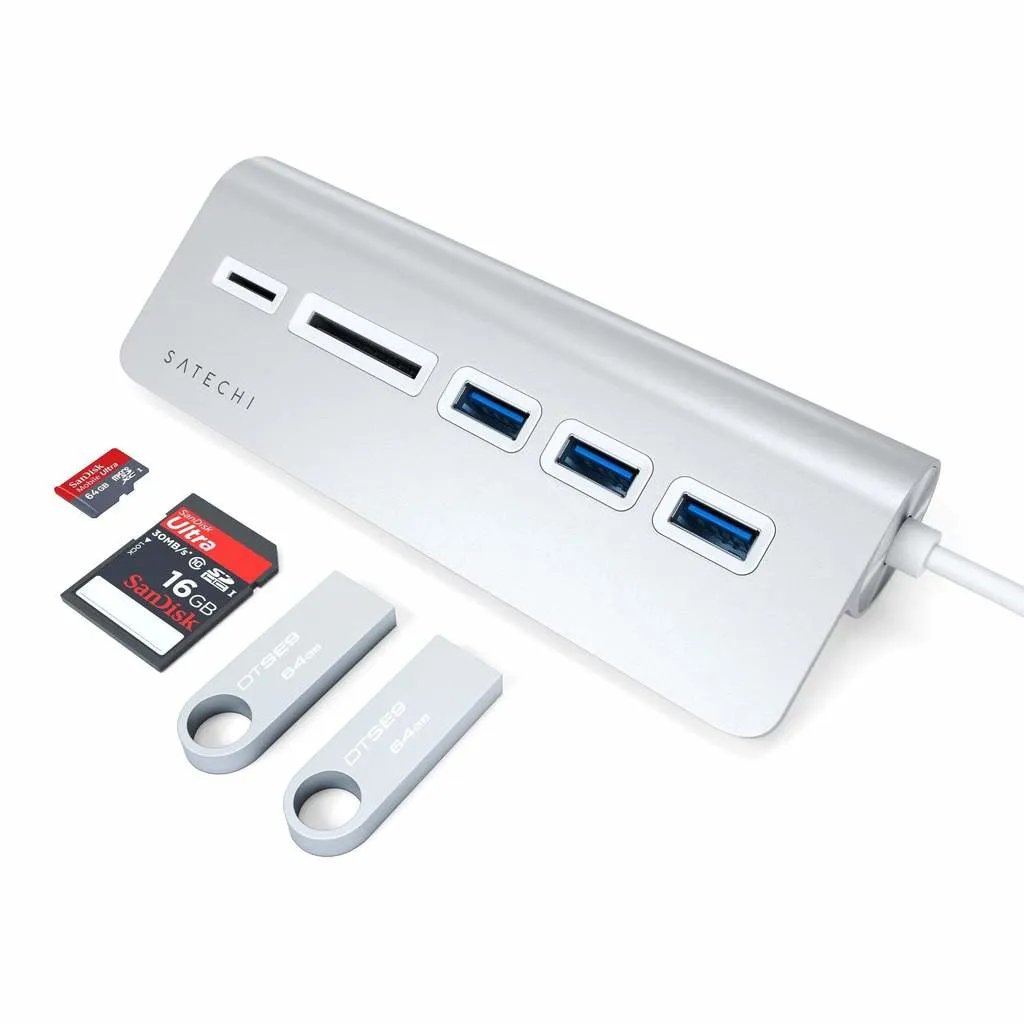 Satechi USB-C Aluminum USB Hub &amp; Card Reader, silver