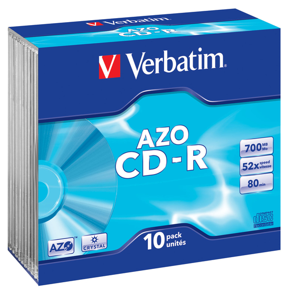 VERBATIM CD-R LEVY 10kpl 700 MB AZO, CD-R, 48X, Crystal 10 pk Slim Jewelcase -  ME10