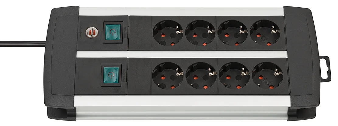 Brennenstuhl Premium-Alu-Line Technics f&ouml;rl&auml;ngningsuttag 8-v&auml;gs Duo, svart